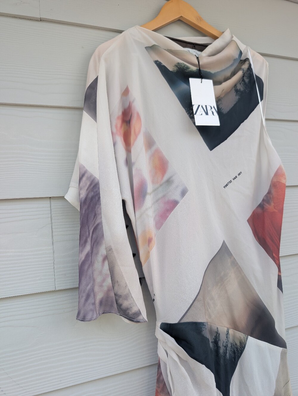 Zara Dress NWT Size S Cream Printed Asymmetrical Maxi Trendy Unique Lined - Picture 10 of 11
